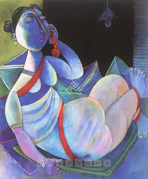 Paritosh Sen (Artist), Woman Telephoning, 1990, Painting