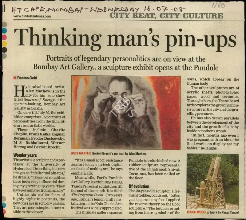 Reema Gehi (Reporter), Thinking Man's Pin-ups, 2008, Newspaper Clipping