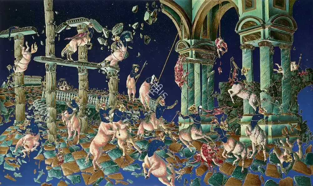 Raqib Shaw (Artist), Fall of the Jade Kingdom II - Paradise Lost II, 2014, Painting