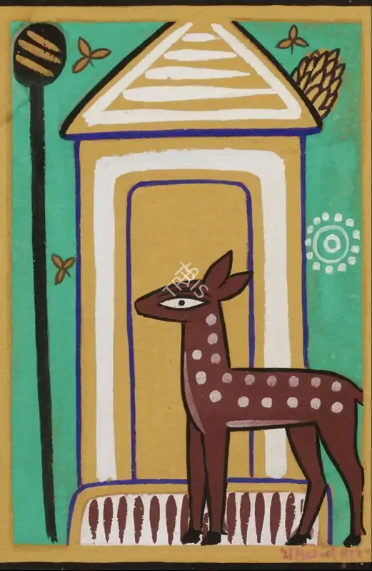 Jamini Roy (Artist), Untitled (Deer in a Landscape), 1945, Painting
