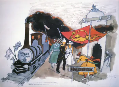 Husain, M. F. (Artist). My Childhood Railway Station, Indore. Watercolour, 1986 | Husain , 1988 | Painting | FineArts | 00495146