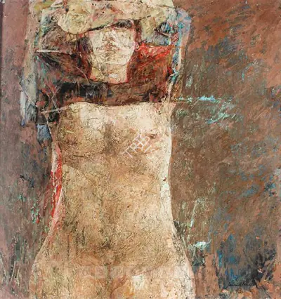 Jamil Naqsh (Artist), Woman Disrobing, 1963, Painting