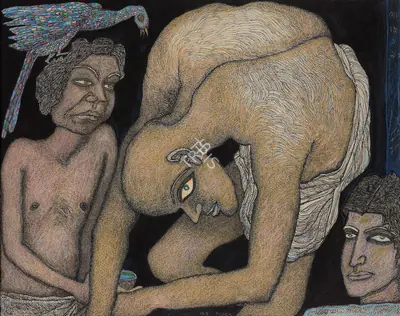Chowdhury, Jogen (Artist). Situation 'A', 1993 | Painting, Sa.Mum/13.10.21, 2021 · Saffronart