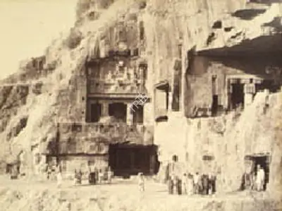 Lala Deen Dayal (Photographer), Caves 9 -7 (from left), Buddhist caves, Ellora, 1880, Antiquarian Photograph