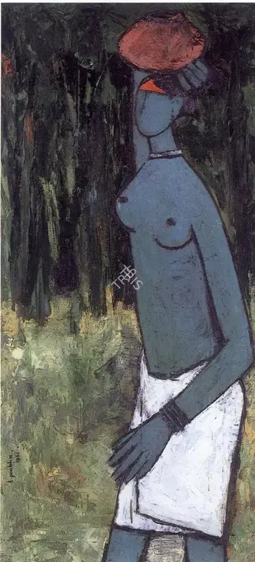 B. Prabha (Artist), Green Figure, 1961, Painting