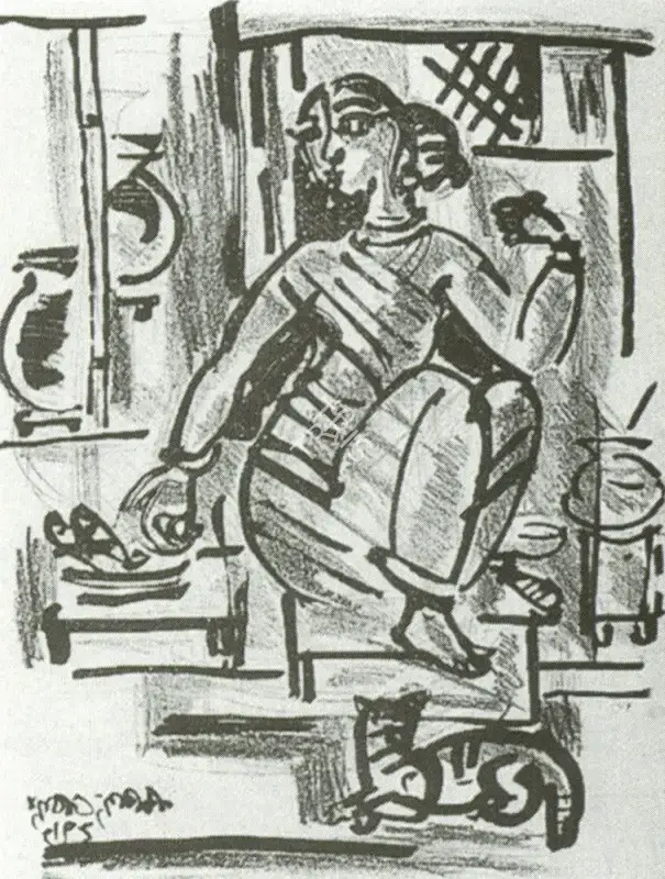 Benode Behari Mukherjee (Artist), Kitchen, Graphic Art