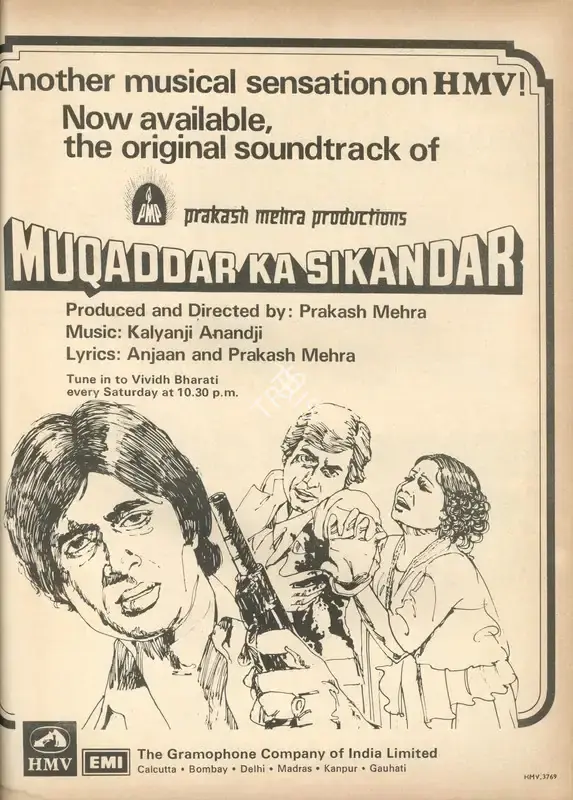 Prakash Mehra (Producer), Muqaddar Ka Sikandar, 1978, Advertisement