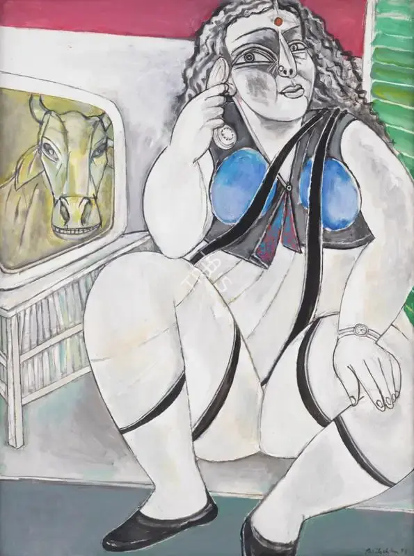 Paritosh Sen (Artist), Woman With Telephone, 1998, Painting