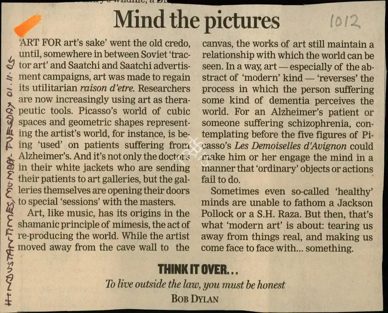 Bob Dylan (Reporter), Mind the Pictures, 2005, Newspaper Clipping