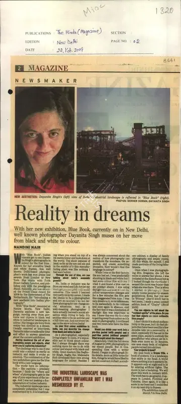 Nandini Nair (Reporter), Reality in Dreams, 2009, Newspaper Clipping