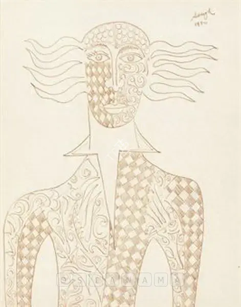 F.N. Souza (Artist), Untitled (Harlequin), 1950, Drawing