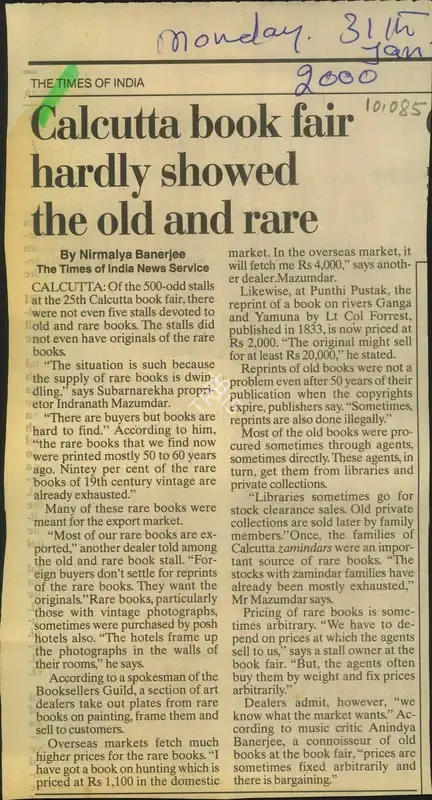 Nirmalya Banerjee (Reporter), Calcutta Book fair Hardly Showed the old and rare, 2000, Newspaper Clipping