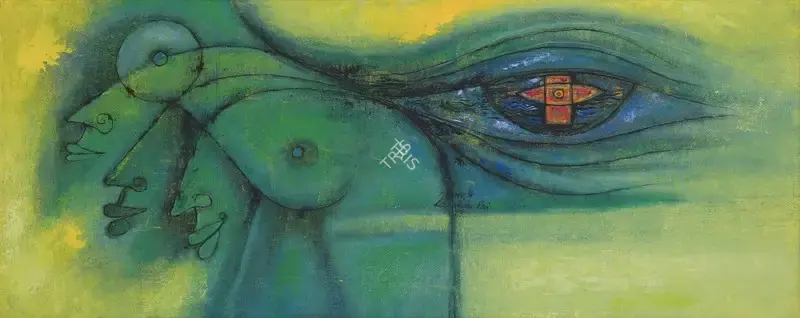 Pai, Laxman (Artist). Peacock Feather, 1973 | Painting, Sa.Onl/14.03.24, 2024 · Saffronart