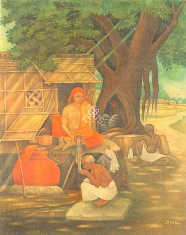Biren Chakravarti (Artist), A Holy Man Dispensing Water, Painting