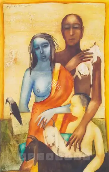 Anjolie Ela Menon (Artist), Goat People, 2002, Painting