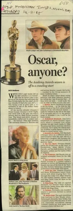 Jack Mathews (Reporter), Oscar, Anyone, 2005, Newspaper Clipping