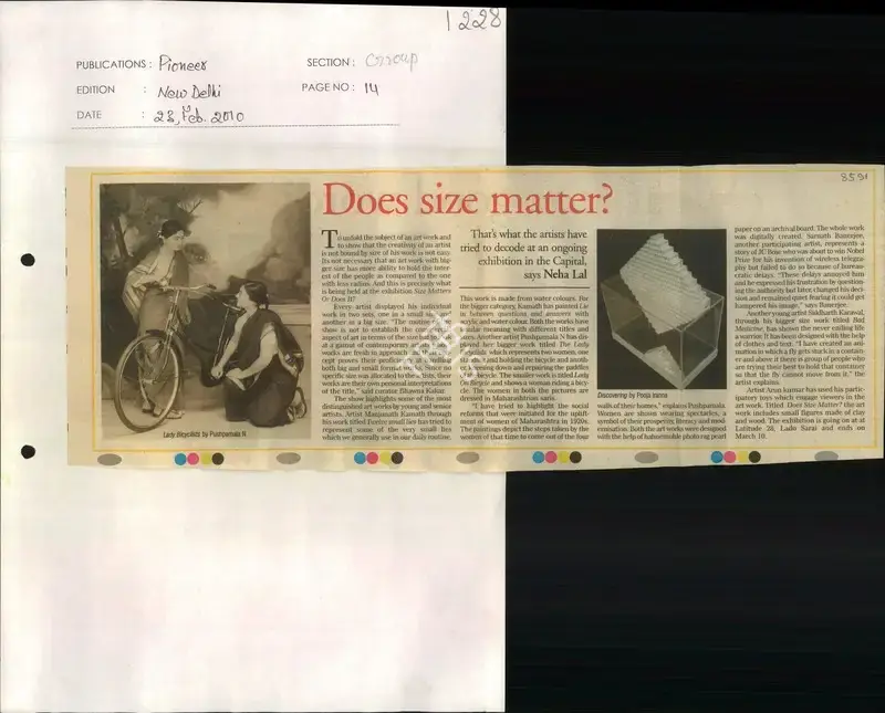 Neha Lal (Reporter), Does Size Matter, 2010, Newspaper Clipping