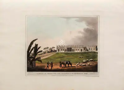 H. Merke (Printmaker), A house at Bankipore, the residence of William Hunter Esq., 1804, Aquatint