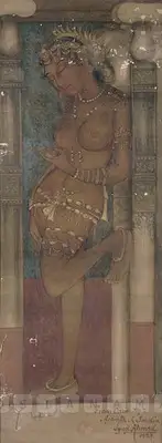 Syed Ahmed Khan Bahadur (Artist), Maiden, From Cave No.2 Ajanta, 1929, Painting