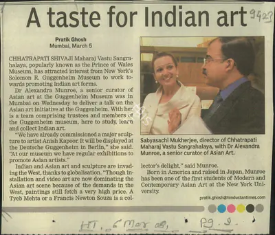 Pratik Ghosh (Reporter), A Taste For Indian Art, 2008, Newspaper Clipping