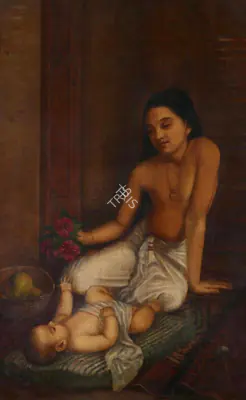 Circle of Raja Ravi Varma (Artist), Baby and Princess, 1887, Painting