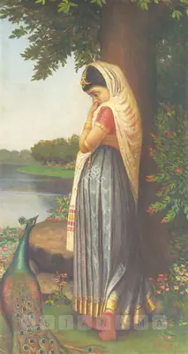 Jogesh Chandra Seal (Artist), Lady With A Peacock, 1919, Painting