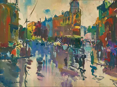 S.H. Raza (Artist), Monsoon Landscape, 1945, Painting