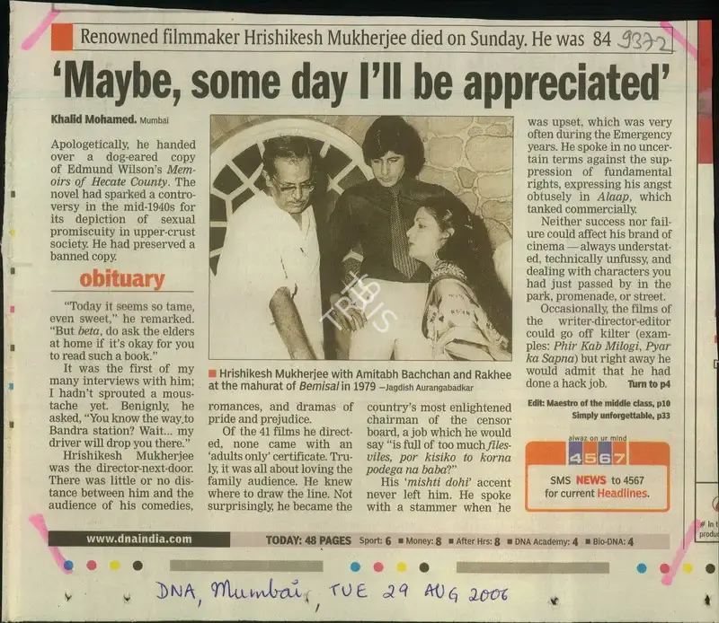 Khalid Mohamed (Reporter), Maybe, Some Day I'll Be Appreciated, 2006, Newspaper Clipping