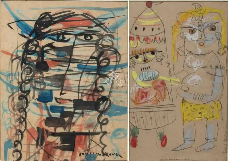 Sen, Sunil Madhav (Artist). Untitled (Girl with Braids/Shiva and Annapurna), n.d. | Painting, Pr.Mum/15.07.25, 2025 · Prinseps