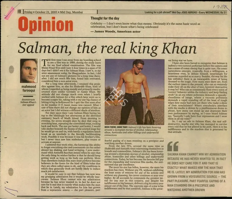 Mahmood Farooqui (Reporter), Salman, the real king Khan, 2005, Newspaper Clipping