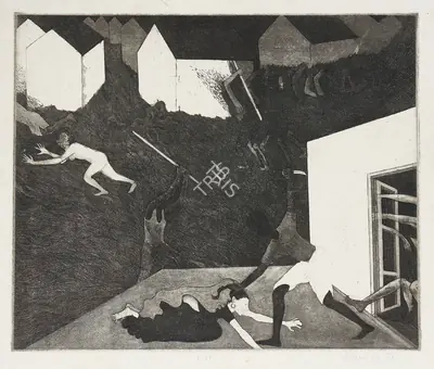 G.M. Sheikh (Artist), Riot, 1973, Graphic Art