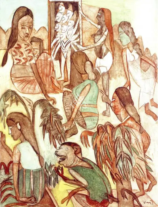 Subramanyan, K.G. (Artist). Scene from Ramayana. Gouache on Paper, 1990 | K.G. Subramanyan, 2003 | Painting | FineArts | 00566192