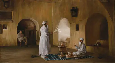 Eruchshaw Pestonji (Artist), A Zoroastrian Ceremony, 1919, Painting