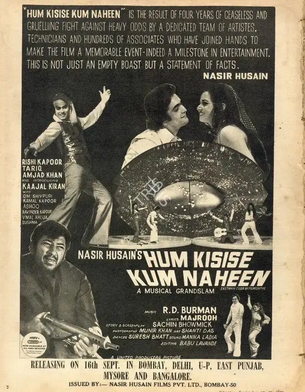 Nasir Husain (Producer), Hum Kisise Kum Naheen, 1977, Advertisement