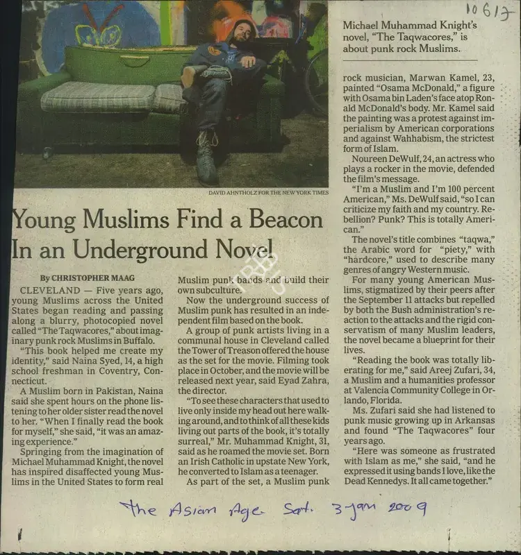 Christopher Maag (Reporter), Young Muslims Find a Beacon In An Underground Novel, 2009, Newspaper Clipping