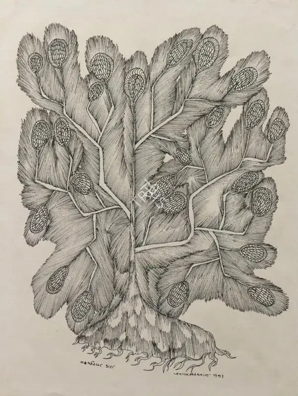 Jangarh Singh Shyam (Artist), Bhatkatiya Jhad (Gond Art), 1991, Painting
