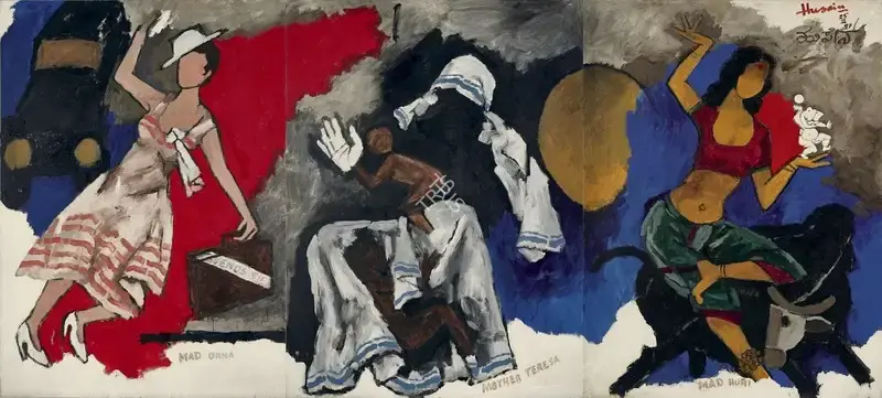 M.F. Husain (Artist), 3 Ms (Mad onna, Mother Teresa, Mad huri), 1997, Painting