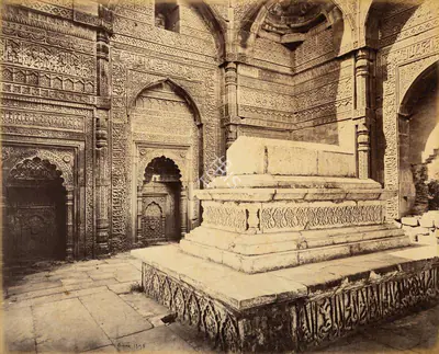 Samuel Bourne (Photographer), Tomb of Shumshoodeen Altamesh, builder of the Kootub, 1865, Antiquarian Photograph