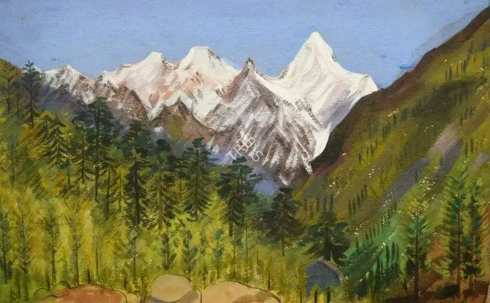 Vasudeo Smart (Artist), Himalaya- Snow Peaks (recto); Unfinished mountain landscape (verso), Painting
