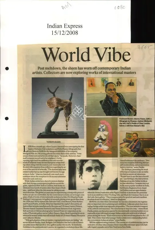 Vandana Kalra (Reporter), World Vibe, 2008, Newspaper Clipping