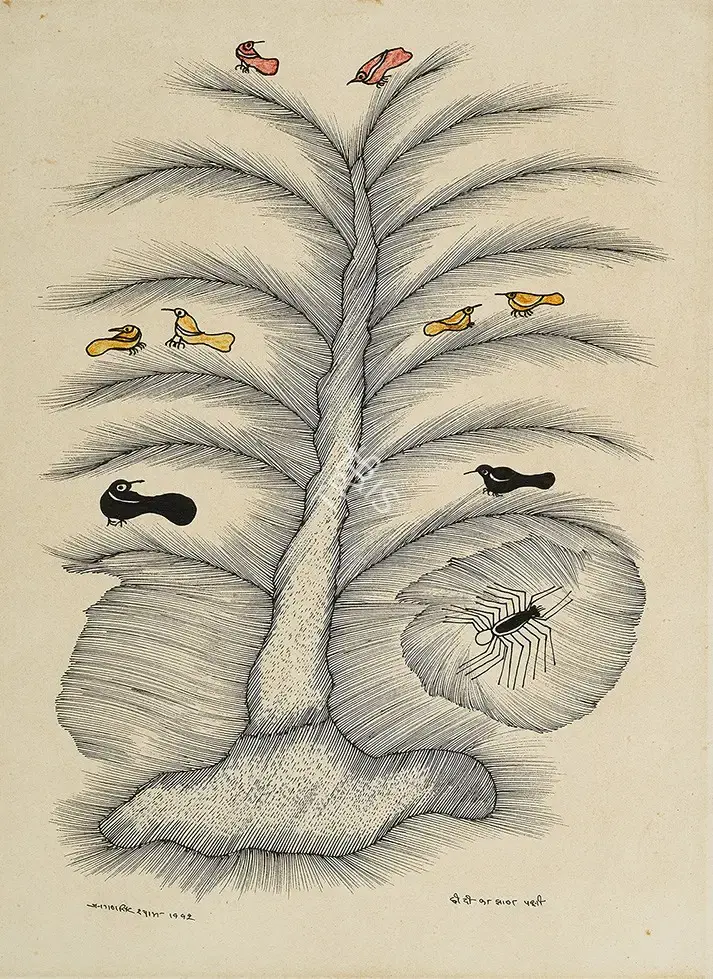 Jangarh Singh Shyam (Artist), Chhindi ka Jhad Pakshi, 1992, Drawing