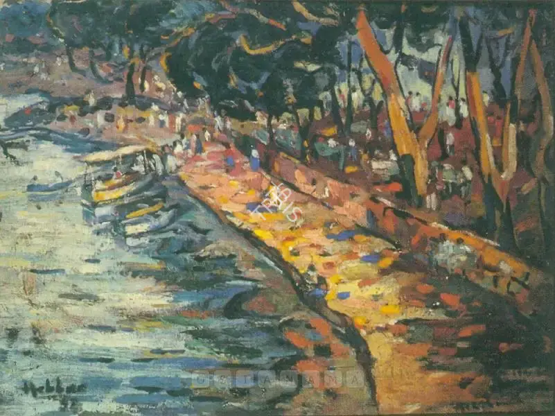 K.K. Hebbar (Artist), The River Bank, 1952, Painting