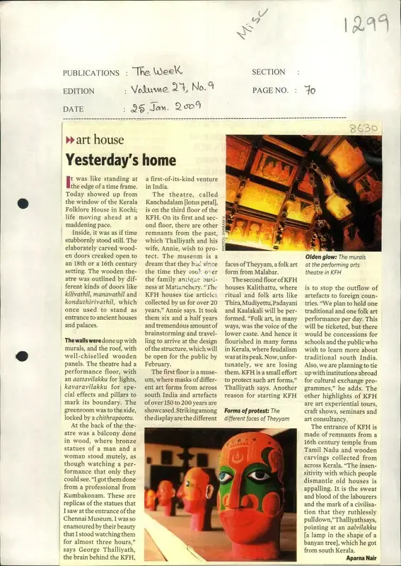 Aparna Nair (Reporter), Yesterday's Home, 2009, Newspaper Clipping