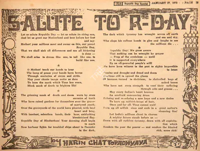 Harindranath Chattopadhyay (Poet), Salute To R-Day, 1973, Poem