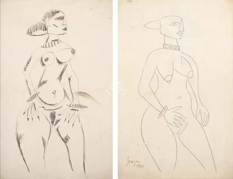F.N. Souza (Artist), Untitled (Double-Sided), 1948, Drawing & Sketch