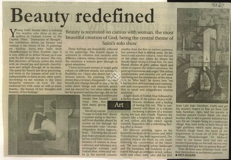 Rita Joseph (Reporter), Beauty Redefined, 2008, Newspaper Clipping