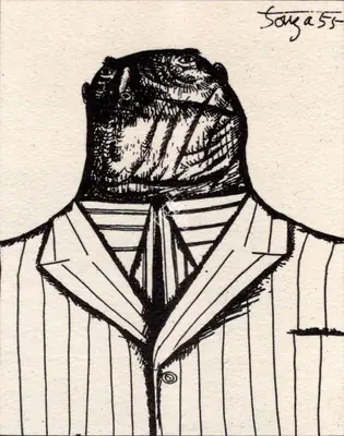 F.N. Souza (Artist), Six Gentleman of our Times, 1955, Drawing