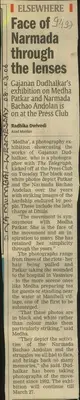 Radhika Dwivedi (Reporter), Face of Narmada Through the Lenses, 2006, Newspaper Clipping