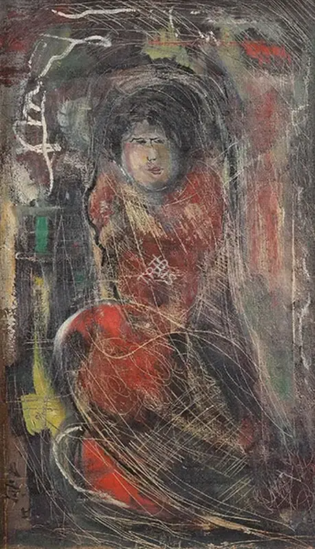 Mookherjea, Sailoz (Artist). Untitled (Dreaming Girl), n.d. | Painting, Sa.Del/10.09.15, 2015 · Saffronart