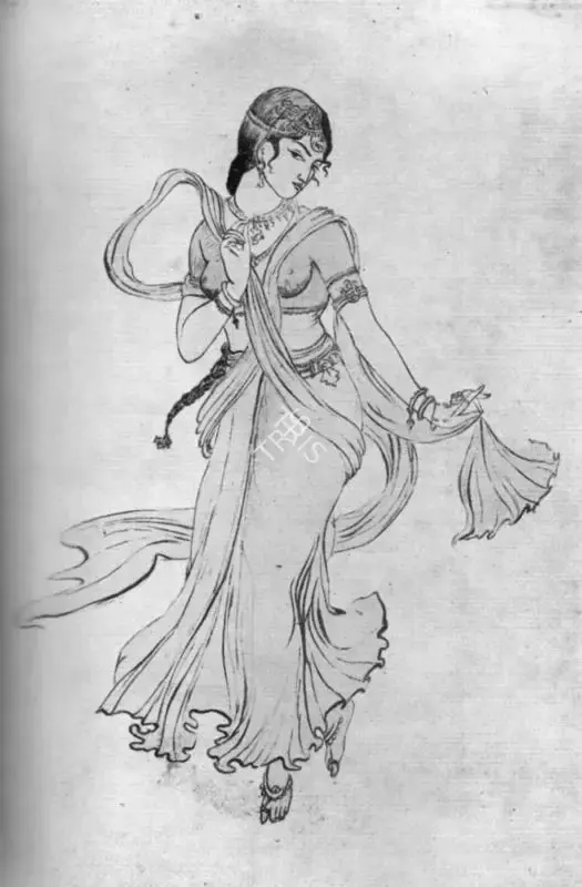 A.K. Haldar (Artist), Dancing Apsara, Drawing